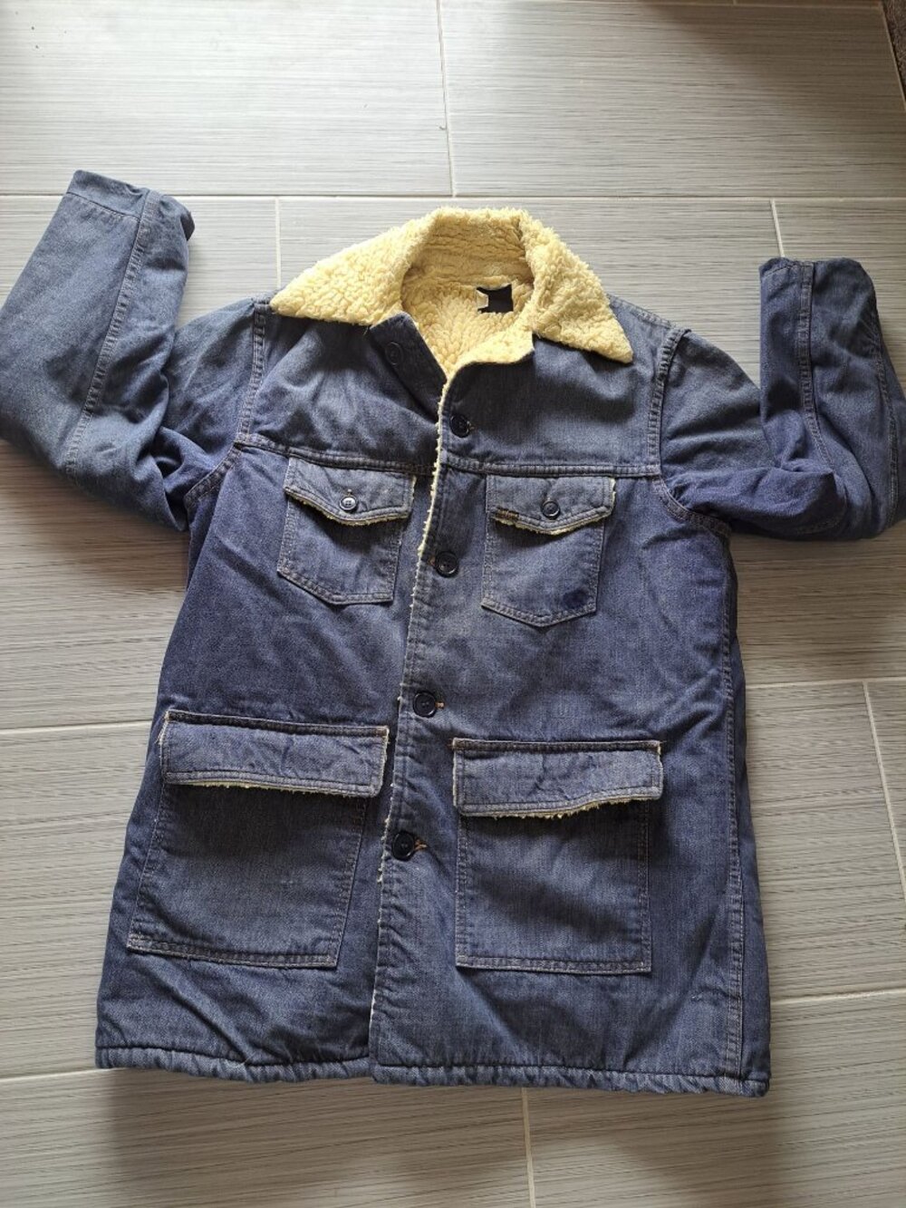 Vintage 70's Sears Roebucks Sherpa-Lined Denim Jacket  Work Coat L Blue Men's - Picture 8 of 13